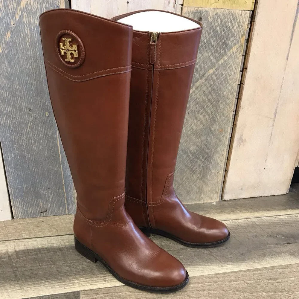 TORY BURCH COGNAC JUNCTION RIDING BOOT SIZE 6